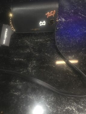 Karl Lagerfeld Black Crossbody Bag with Logo Pins